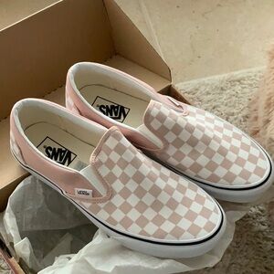 Vans Pink and White Checkered Slip-On women’s Sneakers - size 10